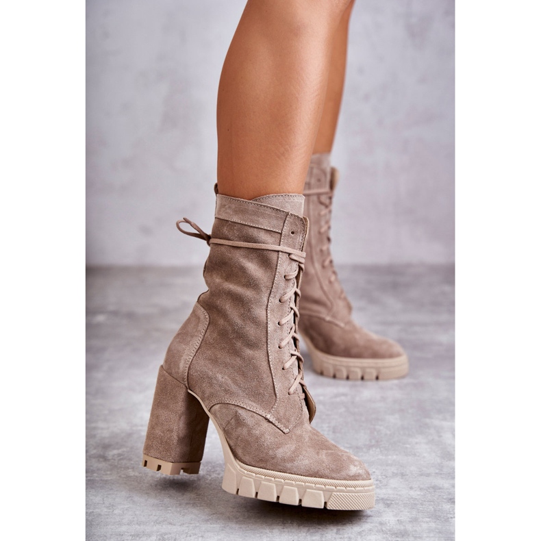 PA2 Stivali con plateau da donna in pelle scamosciata Beige Edna 1