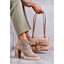Stivaletti stringati in pelle scamosciata alla moda Selma beige 2