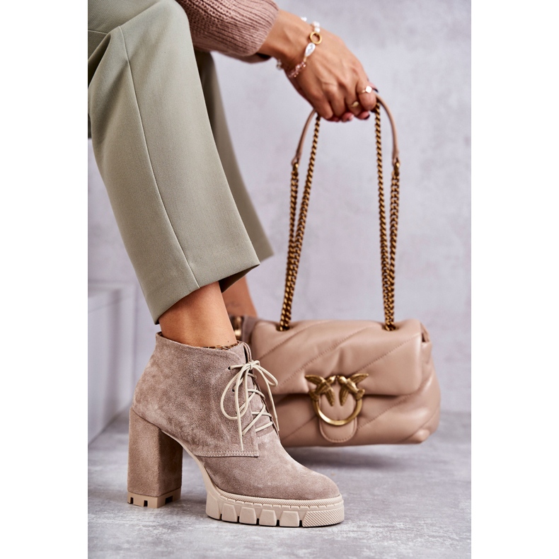 Stivaletti stringati in pelle scamosciata alla moda Selma beige 2