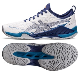 Scarpa da pallamano Asics Blast Ff 3 M 1071A076 100 bianco blu navy 1