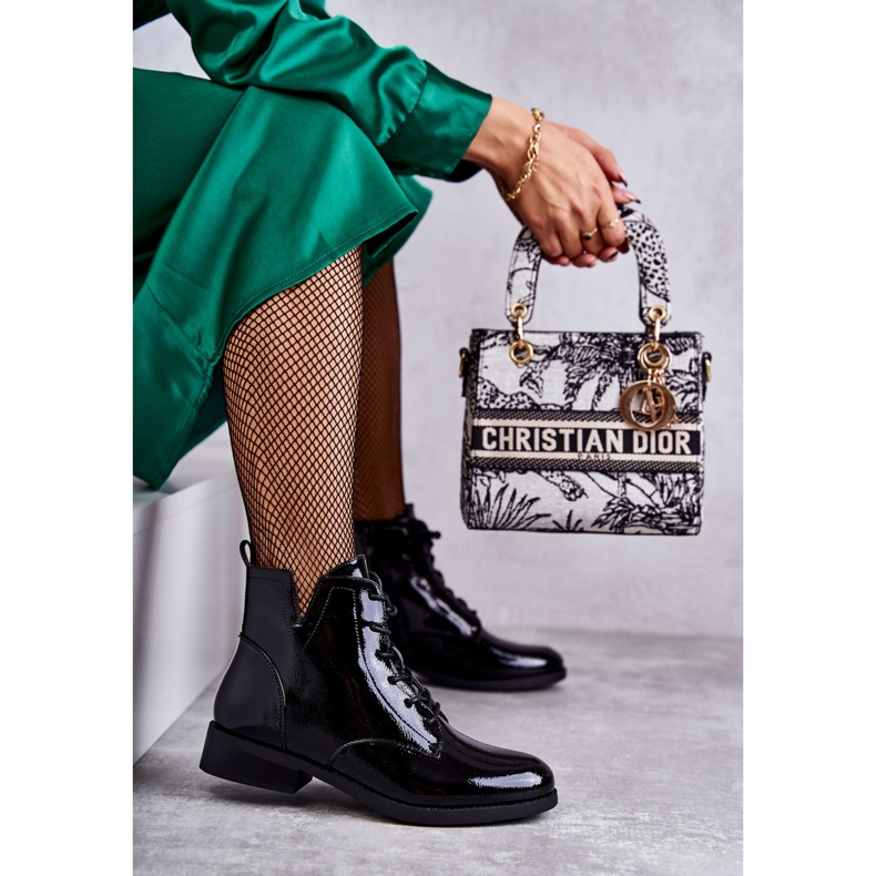 S.Barski Stivali laccati classici Stivali Jodhpur da donna Bello nero 2