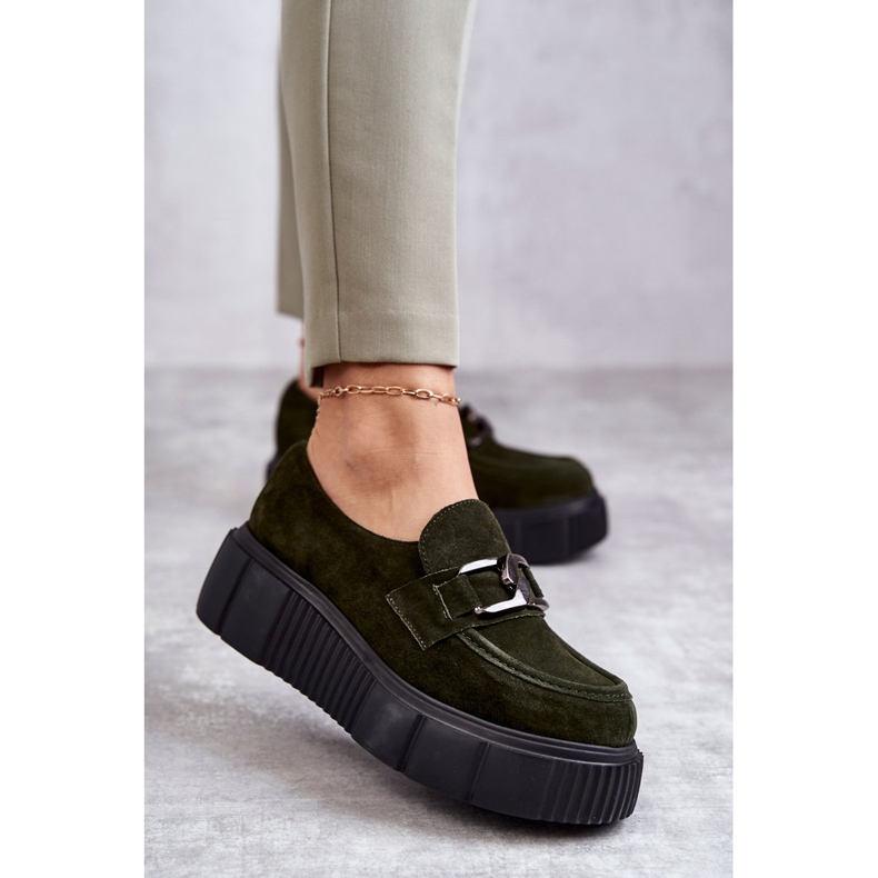 Scarpe alla moda in pelle scamosciata sulla piattaforma Khaki Marsol verde 2