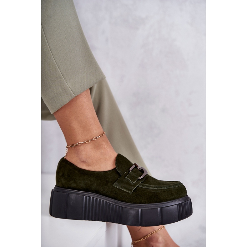 Scarpe alla moda in pelle scamosciata sulla piattaforma Khaki Marsol verde 1