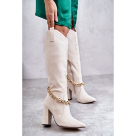 PG1 Stivali caldi in pelle scamosciata da donna con catena Jasmin beige chiaro 1