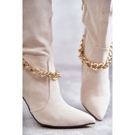 PG1 Stivali caldi in pelle scamosciata da donna con catena Jasmin beige chiaro 2