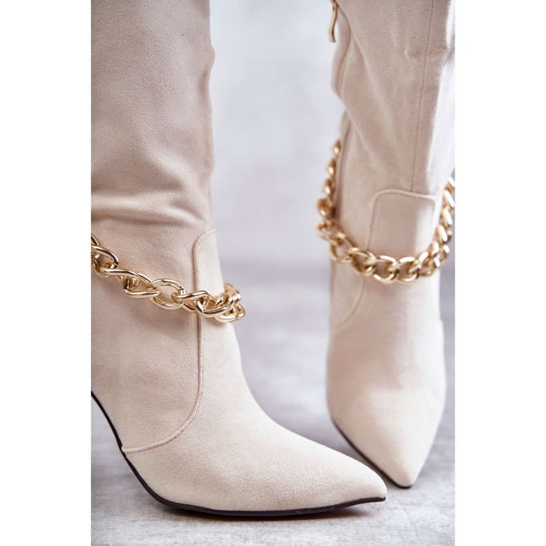 PG1 Stivali caldi in pelle scamosciata da donna con catena Jasmin beige chiaro 2