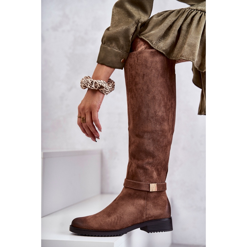Vinceza Stivali da donna in pelle scamosciata con tacco piatto Beige Henrike marrone 1