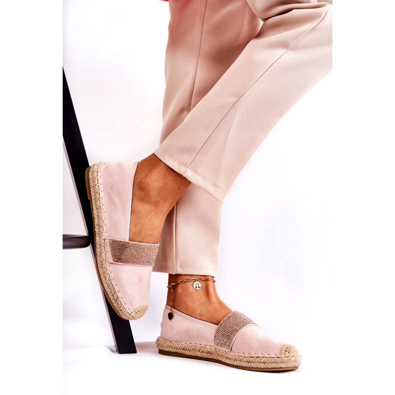 Espadrillas Slip-On da donna con zirconi rosa 1