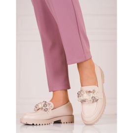 Mocassini Shelovet da donna in suede con cristalli beige 1