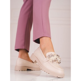 Mocassini Shelovet da donna in suede con cristalli beige 2