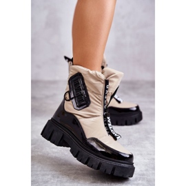 PM1 Stivali da neve caldi da donna beige e neri con cerniera Marit 2