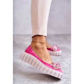 PA2 Ballerine In Pelle Scamosciata Su Piattaforma Con Ornamento Ladette Fucsia rosa 1