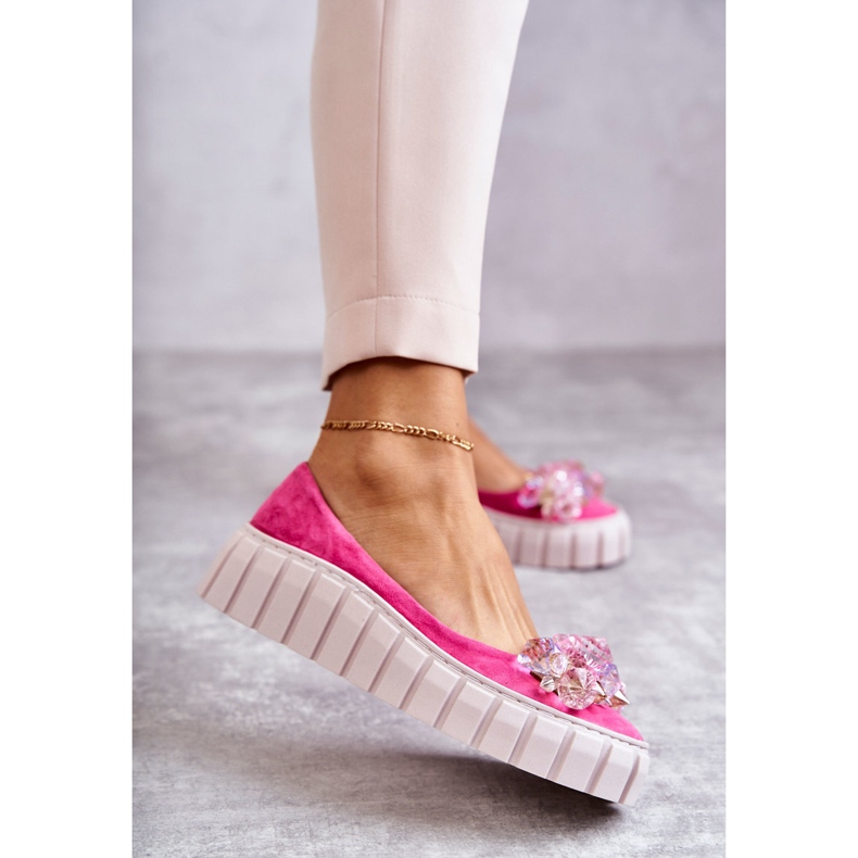PA2 Ballerine In Pelle Scamosciata Su Piattaforma Con Ornamento Ladette Fucsia rosa 1