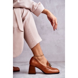 Décolleté In Pelle Con Catena Laura Messi 2514 Camel marrone 2