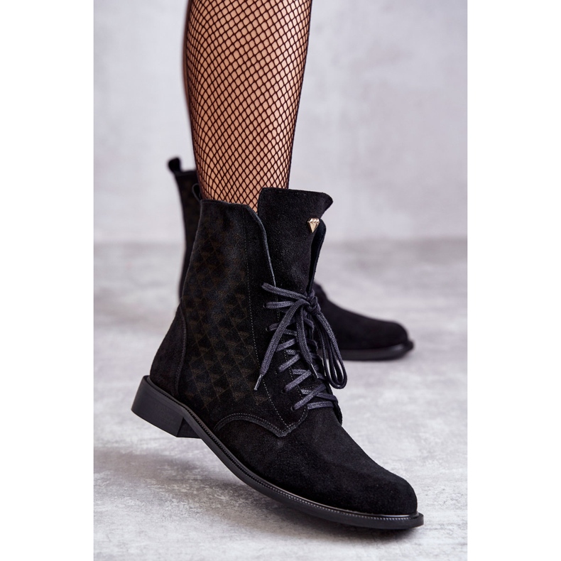 Stivali stringati in camoscio Nicole 2751 Nero 1