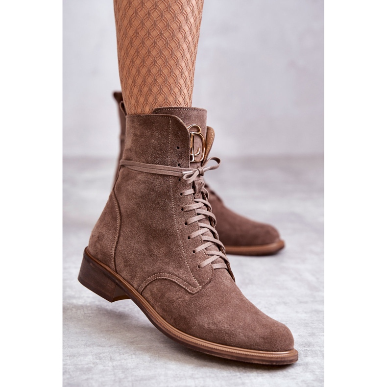 Stivali stringati in suede con ornamento nicole 2750 marrone 1