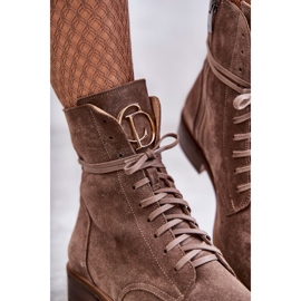 Stivali stringati in suede con ornamento nicole 2750 marrone 2