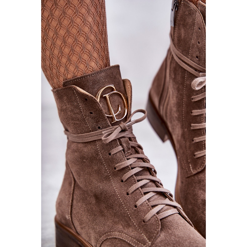 Stivali stringati in suede con ornamento nicole 2750 marrone 2