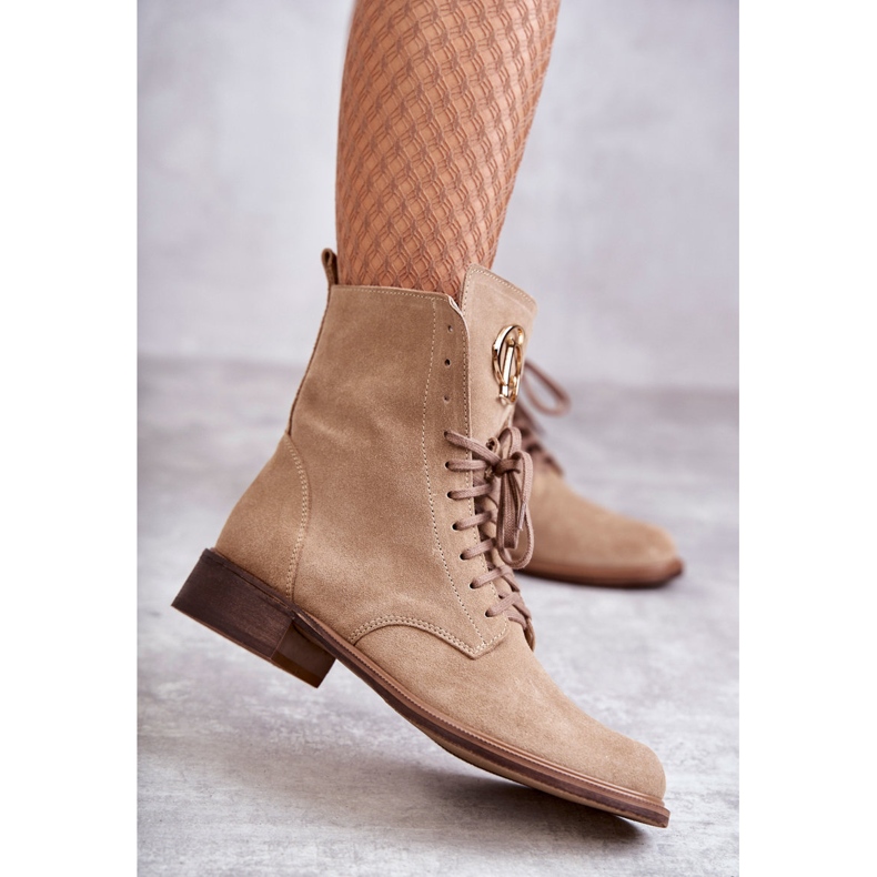 Stivali stringati in suede con decoro nicole 2750 beige 1