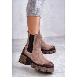 Stivali con plateau da donna in pelle scamosciata beige Hilde marrone 2
