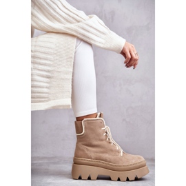 PL5 Stivali stringati in pelle scamosciata beige Elisabeth marrone 1