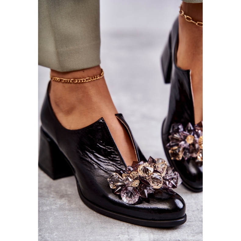 PA2 Scarpe In Pelle Liscia Con Ornamento Brillante Delaver Nero 1