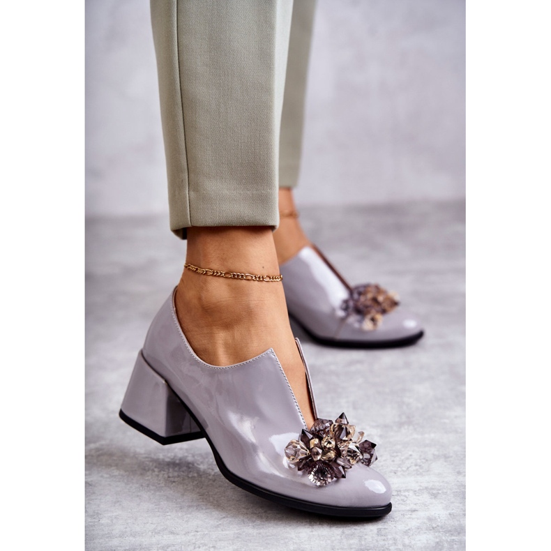 PA2 Scarpe Lisce In Pelle Laccata Con Decoro Scuro Delaver Grigio 2