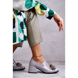 PA2 Scarpe Lisce In Pelle Laccata Con Decoro Scuro Delaver Grigio 1
