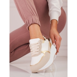 Sneakers da donna Shelovet beige e bianche con inserto dorato 1