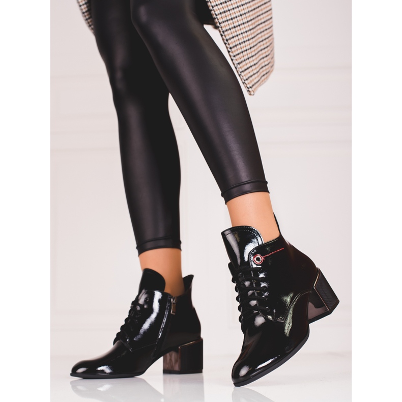 Eleganti stivali stringati Shelovet da donna nero 1