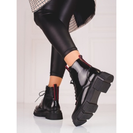 Stivaletti Shelovet da donna con lacci laccati chiari nero 1