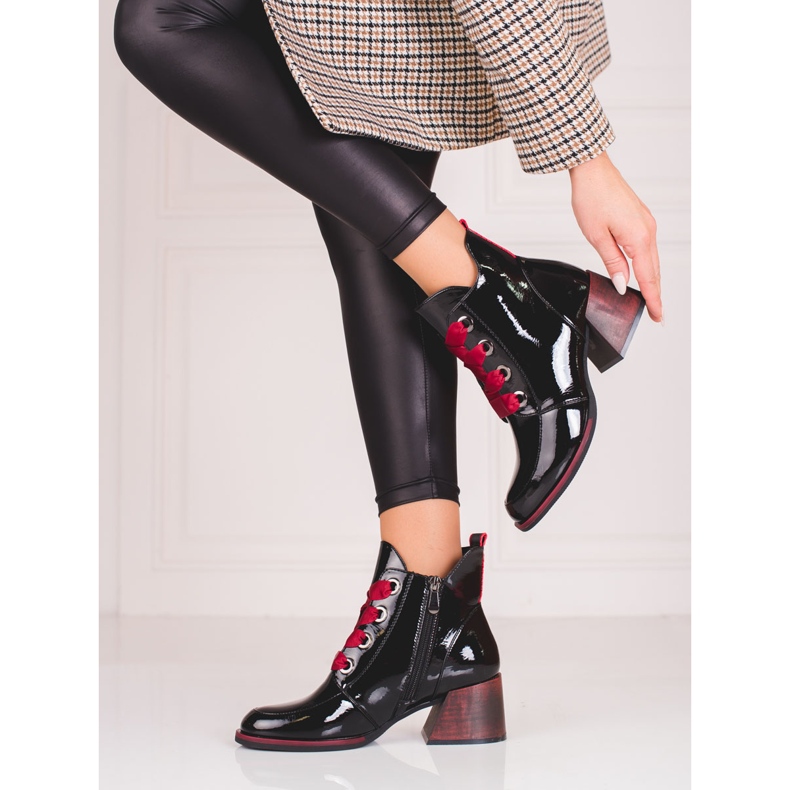 Stivaletti neri da donna con allacciatura Vinceza rossa nero 1