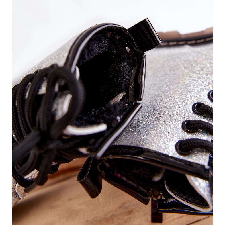 FR1 Stivali Per Bambini Caldi Con Cerniera Laccata Argento Goopy d'argento 2