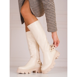 Stivali beige da donna su una spessa suola Shelovet 1