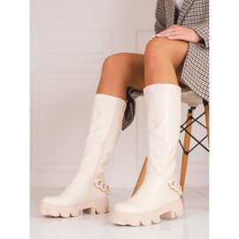 Stivali beige da donna su una spessa suola Shelovet 2