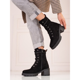 Stivaletti Shelovet da donna con lacci in suede nero 1