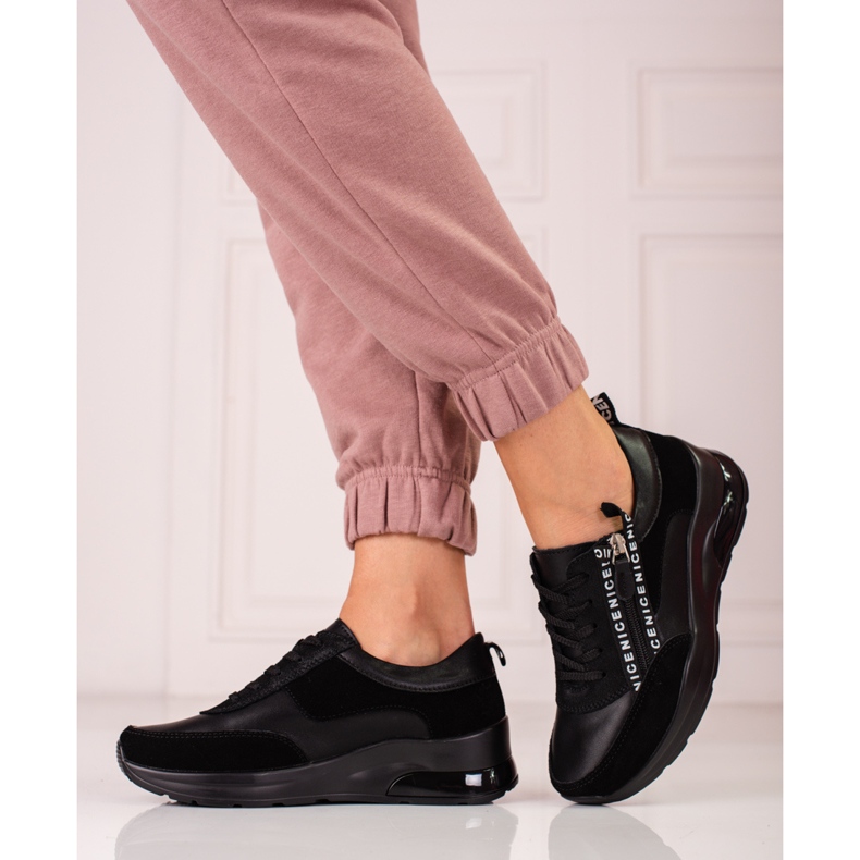 Sneakers da donna in pelle con cerniera Shelovet nero 2