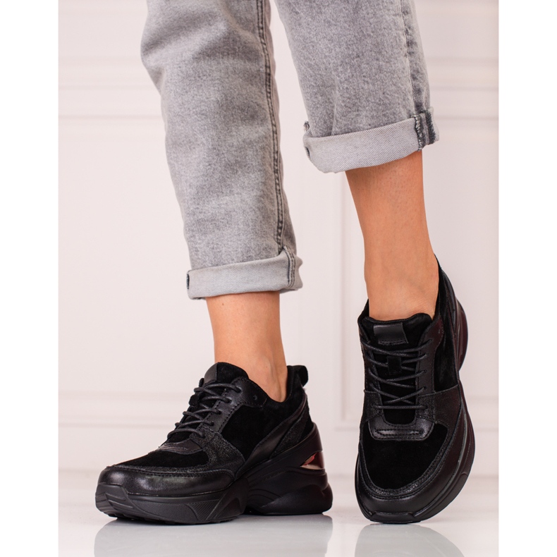 Sneakers da donna in pelle nera Shelovet nero 2