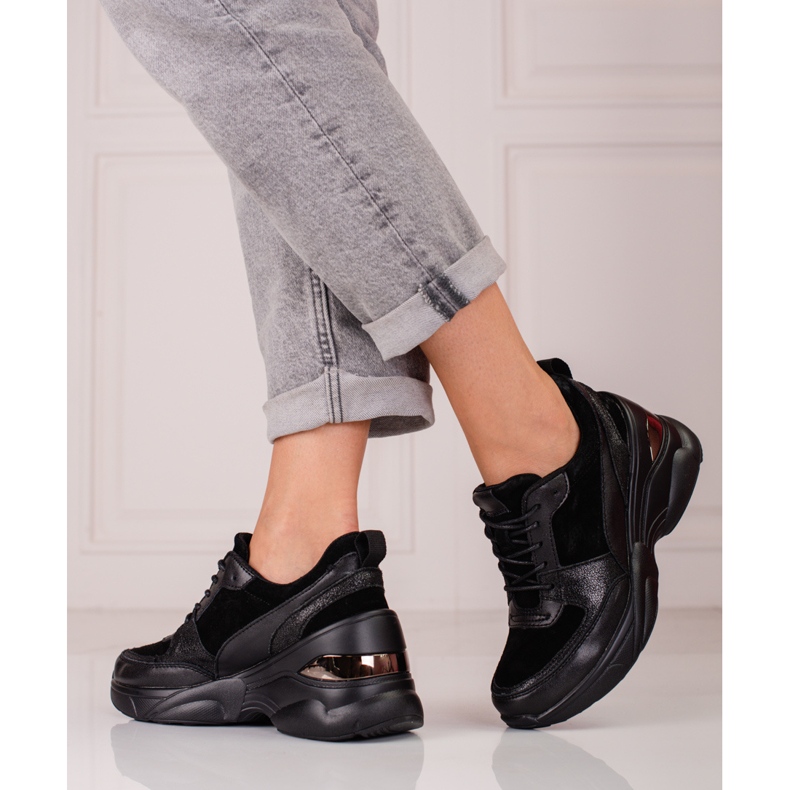 Sneakers da donna in pelle nera Shelovet nero 1