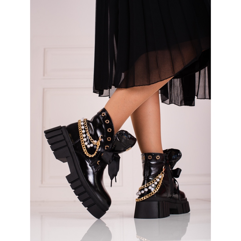 Stivali da donna laccati con decorazioni Shelovet nero 2