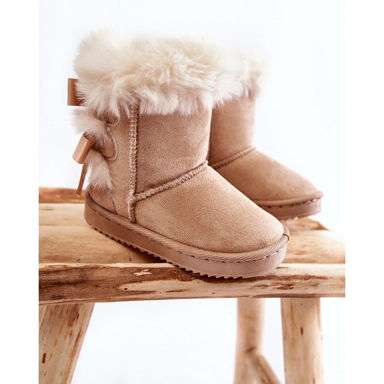 Stivali caldi per bambini con fiocchi Stivali da neve funky beige chiaro 1