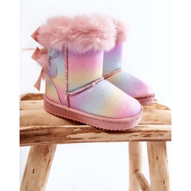 Stivali caldi per bambini con fiocchi Stivali da neve funky multicolori rosa 1
