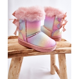 Stivali caldi per bambini con fiocchi Stivali da neve funky multicolori rosa 2