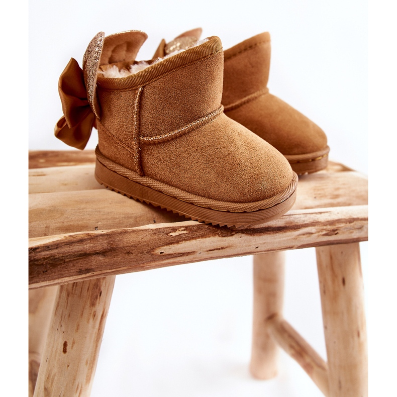 Stivali da neve caldi da ragazza con fiocchi Camel Meriva marrone 2