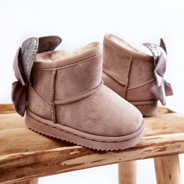 Stivali da neve caldi da ragazza con fiocchi Meriva grigi beige 2