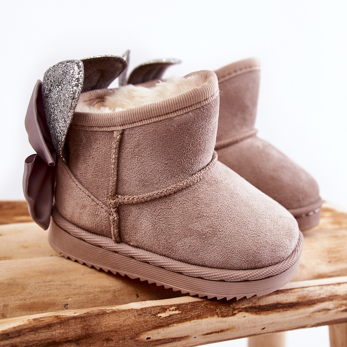Stivali da neve caldi da ragazza con fiocchi Meriva grigi beige 1
