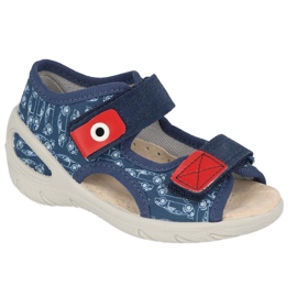 Pantofole in pu per bambini Befado con velcro 065P165 blu navy e rosso 3