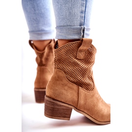 FB1 Stivali da cowboy traforati in pelle scamosciata con cuciture Camel Elvire B-829 marrone 2