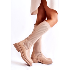 PS1 Stivali piatti da donna a costine Beige Allys QT50P 2