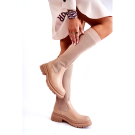 PS1 Stivali piatti da donna a costine Beige Allys QT50P 1